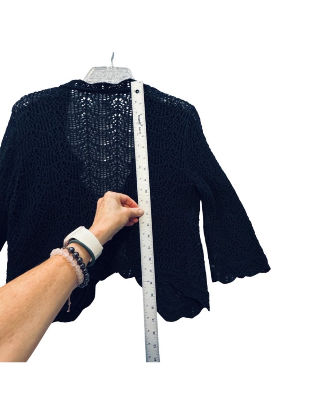Vintage Gap Black Crochet Cropped Cardigan Size M Cotton Boho Whimsygoth Y2K - Picture 13 of 14